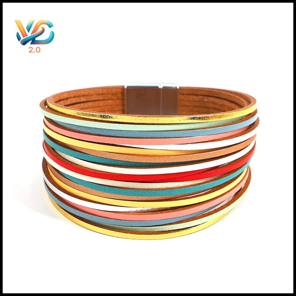 Handmade Layered Leather Wrap Bracelet Boho‎ Chunky Cuff Stackable Accessory
